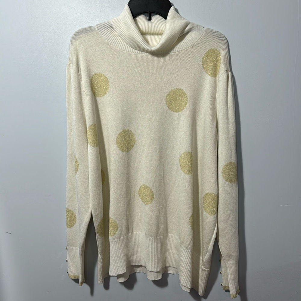 NWT Retrology Cream with Gold Polka Dots Turtleneck Sweater in Size 2X - Picture 2 of 10